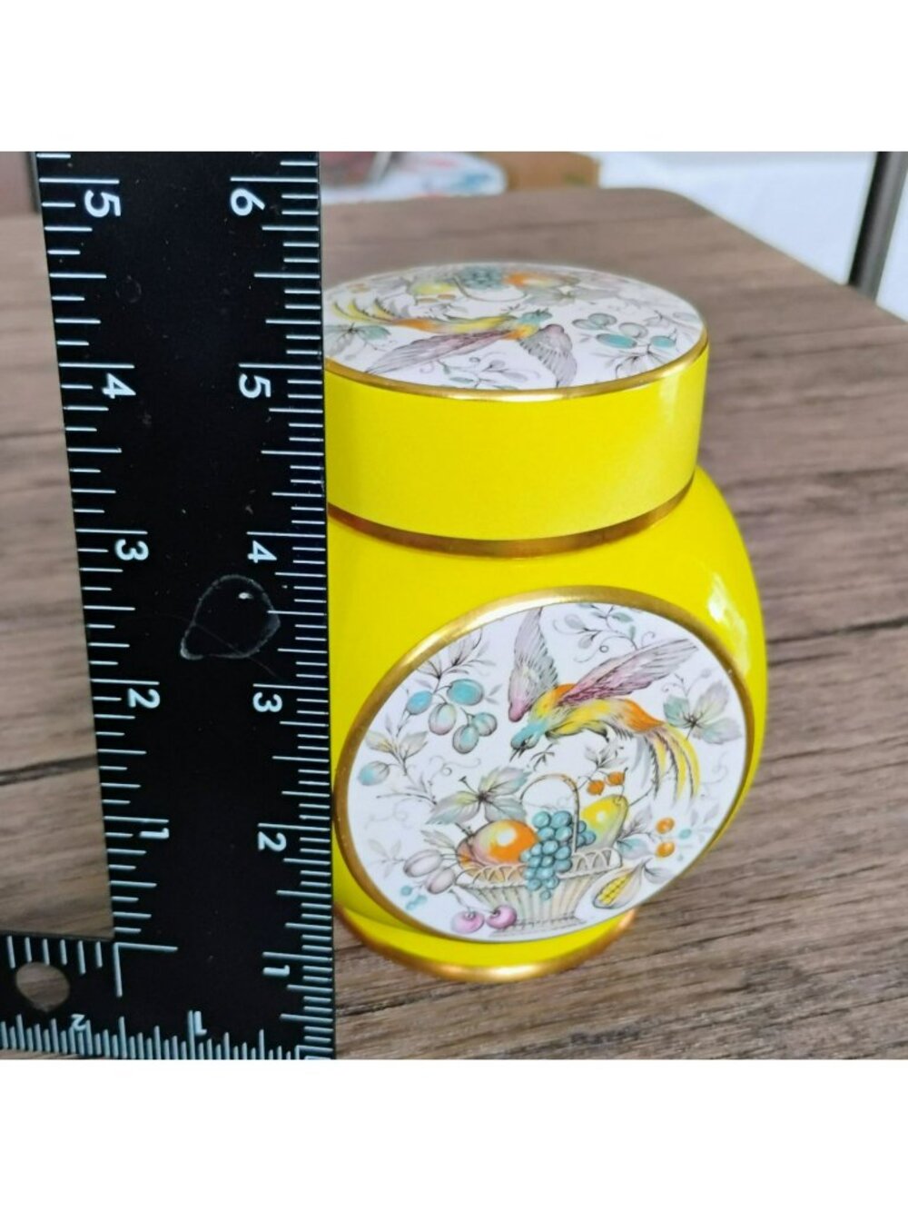 Carlton Ware Yellow Lidded Ginger Jar, Bird Fruit Design Made In England 5" - Picture 5 of 9